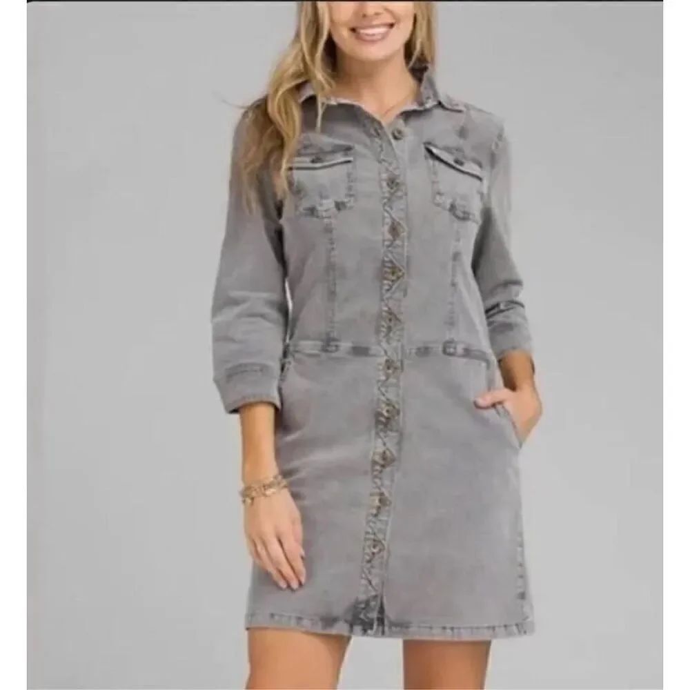 Prana Grey Merrigan Corduroy Shirt Dress S